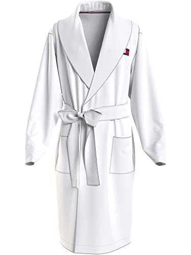 Tommy Hilfiger Herren Towelling Robe Frottee-Bademantel, White/Outline Signature, M von Tommy Hilfiger