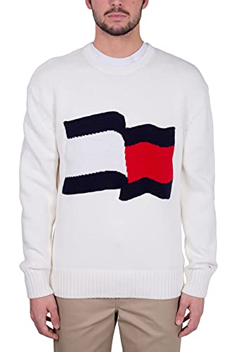 Tommy Hilfiger - Herren-Trikot mit großer Flagge, Weiß XL von Tommy Hilfiger