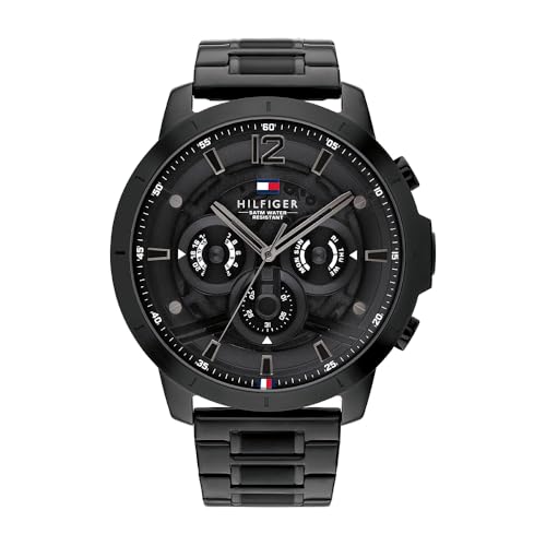 Tommy Hilfiger Multi Zifferblatt Quarz Uhr für Herren mit Schwarzes Edelstahlarmband - 1710494 von Tommy Hilfiger