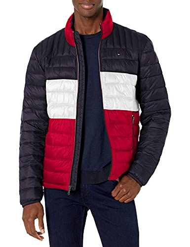 Tommy Hilfiger Herren Ultra Loft Verstaubare Pufferjacke Daunenalternative Mantel, Mitternacht/Weiß/Rot mit Aufnäher, 3XL Tall von Tommy Hilfiger