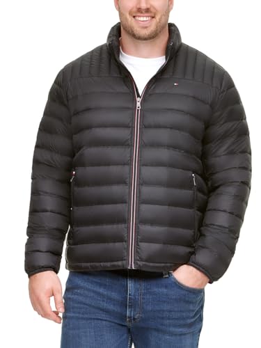 Tommy Hilfiger Herren Ultra Loft Verstaubare Pufferjacke Daunenalternative Mantel, Schwarz mit Aufnäher, XL Tall von Tommy Hilfiger