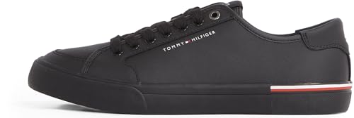 Tommy Hilfiger Herren Vulcanized Sneaker Core Corporate Leather Low Top, Schwarz (Black), 41 von Tommy Hilfiger