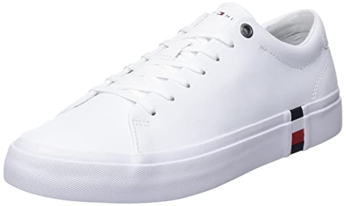 Tommy Hilfiger Herren Vulcanized Sneaker Corporate Leather Detail Schuhe, Weiß (White), 45 von Tommy Hilfiger