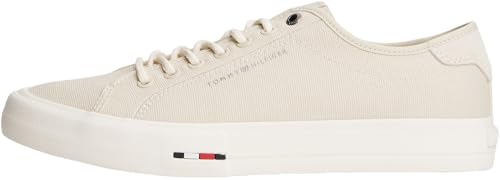 Tommy Hilfiger Herren Vulcanized Sneaker Street Canvas mit Logo, Elfenbein (Newsprint), 45 von Tommy Hilfiger