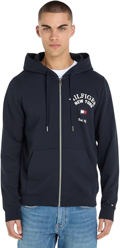 Tommy Hilfiger Herren Hoodie Arched Varsity Zip Thru Zipper, Blau (Desert Sky), M von Tommy Hilfiger