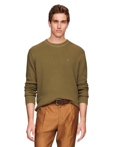 Tommy Hilfiger Herren Waffle Knit Crewneck Sweater Lightweight, Available in Big & Tall Pullover, Utility Olive, XX-Large von Tommy Hilfiger