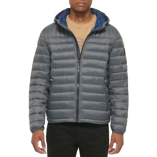 Tommy Hilfiger Herren Wasserabweisende Jacke mit Kapuze und Ultra-loft-füllung Daunenalternativer Mantel, Dunkelgrau, L von Tommy Hilfiger