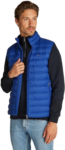 Tommy Hilfiger Herren Weste Packable Recycled Vest Stehkragen, Blau (Wedge Blue), L von Tommy Hilfiger