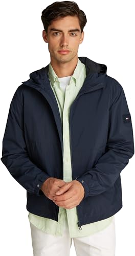 Tommy Hilfiger Herren Windbreaker Jacke Branded Hooded Sportlich, Blau (Desert Sky), S von Tommy Hilfiger