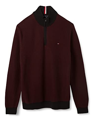 Tommy Hilfiger Herren 2-Tone Zip Mock MW0MW28041 Pullover, Schwarz (Black/Deep Rouge), 3XL von Tommy Hilfiger