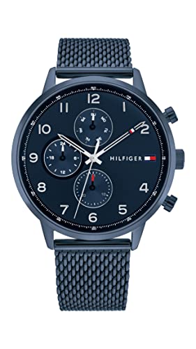 Tommy Hilfiger Multi Zifferblatt Quarz Uhr für Herren mit Blaues Edelstahl-Mesh-Gliederarmband - 1791990 von Tommy Hilfiger