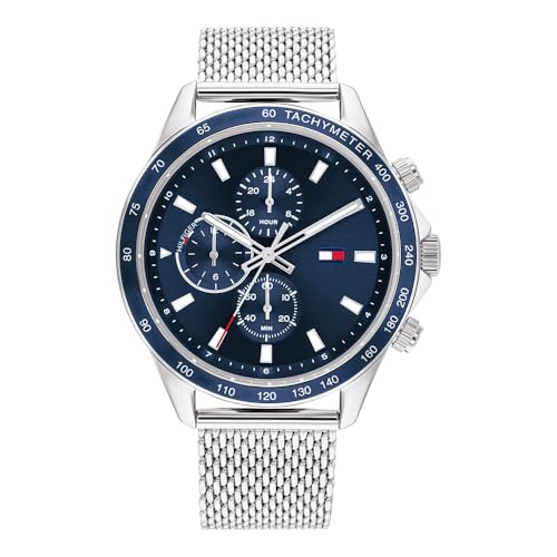 Tommy Hilfiger Multi Zifferblatt Quarz Uhr für Herren mit Silbernes Edelstahl-Mesh-Gliederarmband - 1792018 von Tommy Hilfiger