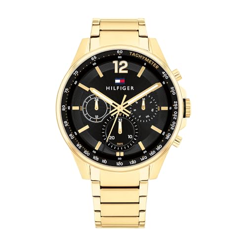Tommy Hilfiger Multi Zifferblatt Quarz Uhr für Herren mit Goldfarben Edelstahlarmband - 1791974 von Tommy Hilfiger