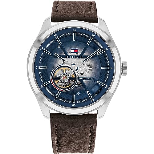 Tommy Hilfiger Automatik-Uhrwerk für Herren mit Dunkel-Braunes Lederarmband - 1791888 von Tommy Hilfiger