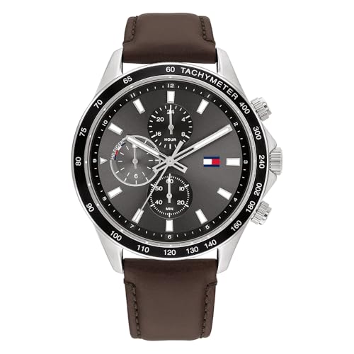 Tommy Hilfiger Multi Zifferblatt Quarz Uhr für Herren mit Hell-Braunes Lederarmband - 1792015 von Tommy Hilfiger