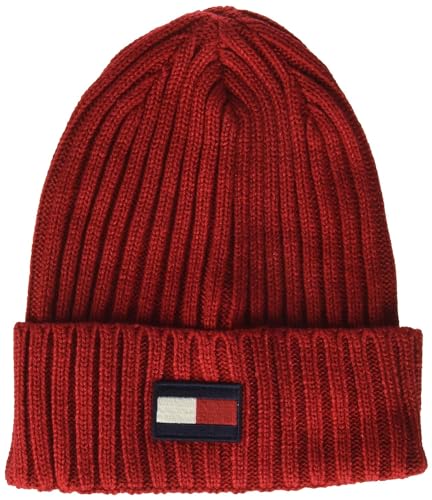 Tommy Hilfiger Herren gerippten Bündchen Beanie-Mütze, Rot, Einheitsgröße von Tommy Hilfiger