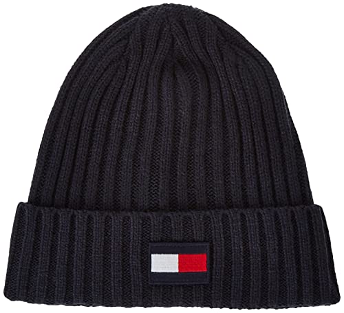 Tommy Hilfiger Herren gerippten Bündchen Beanie-Mütze, Aufnäher mit Blauer Flagge, Einheitsgröße von Tommy Hilfiger