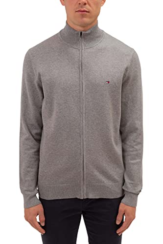 Tommy Hilfiger Herren leichte Strickjacke Compact Cotton Zip Jacket Grau (DE/NL/SE/PL, Alphanumerisch, L, Regular, Regular, Grau) von Tommy Hilfiger