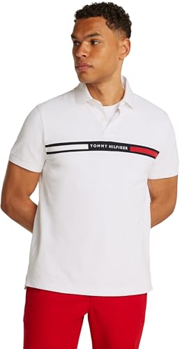 Tommy Hilfiger Herren Poloshirt Kurzarm Chest Insert Regular Fit, Weiß (White), XL von Tommy Hilfiger