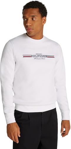 Tommy Hilfiger Herren Sweatshirt Rundhalsausschnitt, Weiß (White), XXL von Tommy Hilfiger