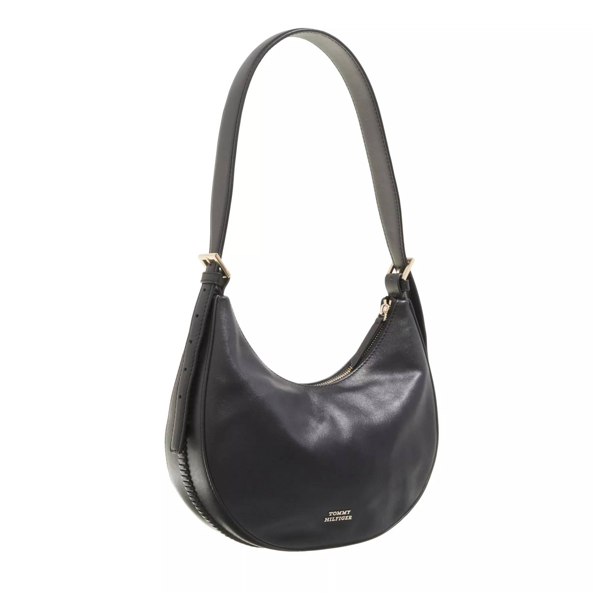 Tommy Hilfiger Hobo Bag - Crest Leather Shoulder Bag - Gr. unisize - in Schwarz - für Damen von Tommy Hilfiger