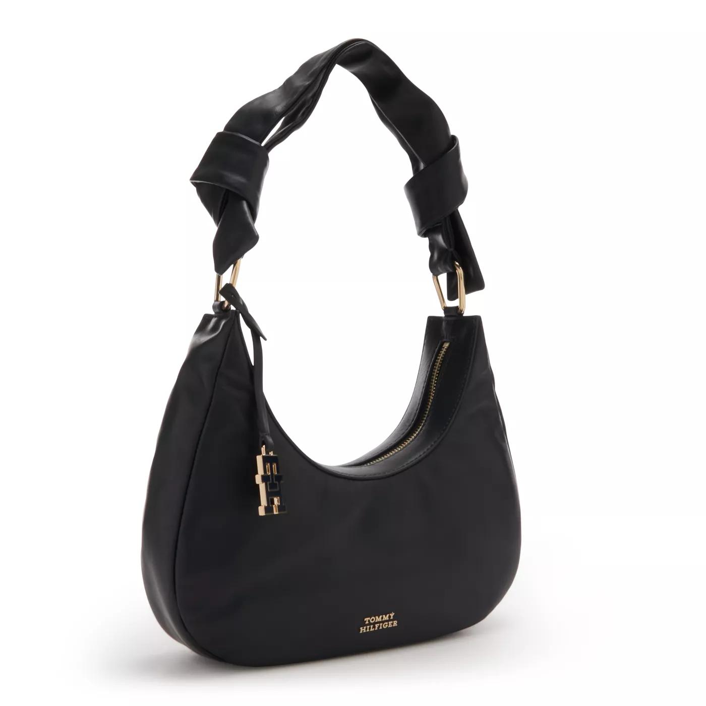 Tommy Hilfiger Hobo Bag - Tommy Hilfiger Pushlock Leder Blaue Handtasche AW0 - Gr. unisize - in Schwarz - für Damen von Tommy Hilfiger