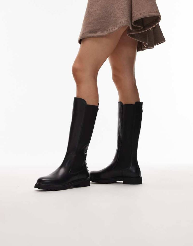 Tommy Hilfiger - Hohe, flache Lederstiefel in Schwarz von Tommy Hilfiger