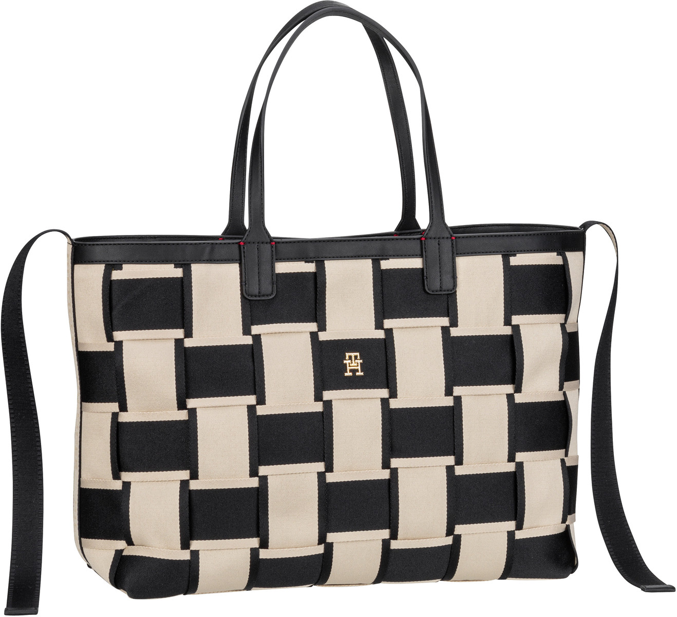 Tommy Hilfiger Iconic Tommy Tote Woven PSP24  in White Clay/Black (24 Liter), Shopper von Tommy Hilfiger