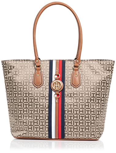 Tommy Hilfiger Jaden Plus Tote Damen-Tragetasche, Hellbraun/Dunkelschokolade, Taille unique, Jaden Plus Tragetasche von Tommy Hilfiger