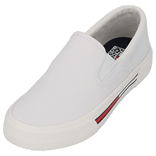 Tommy Hilfiger Jeans Slip on Damen - Sneaker & Sportschuhe für Frauen - flache Slipper - basic Schlupfschuhe - elegante Stoffschuhe Sommer - bequeme espadrilles white GR37 von Tommy Hilfiger