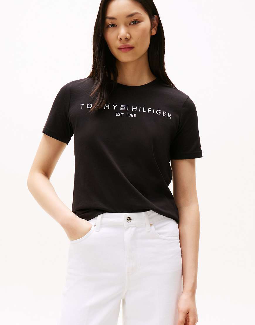 Tommy Hilfiger - Jersey-T-Shirt in Schwarz mit Rundhalsausschnitt und Logo von Tommy Hilfiger