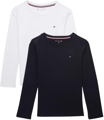 Tommy Hilfiger Jungen 2er Pack Langarmshirts Crew Neck aus Baumwolle, Blau (Desert Sky/White), 14-16 Jahre von Tommy Hilfiger