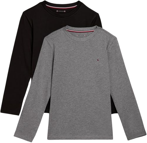 Tommy Hilfiger Jungen 2er Pack Langarmshirts aus Baumwolle, Mehrfarbig (Medium Grey Ht/Black), 4-5 Jahre von Tommy Hilfiger