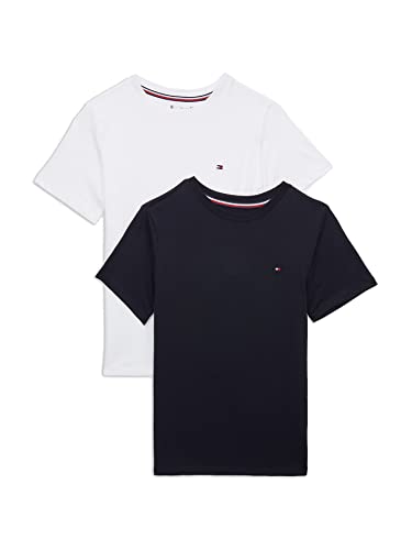 Tommy Hilfiger Jungen 2er Pack T-Shirts Kurzarm Rundhalsausschnitt, Blau (Desert Sky/White), 10-12 Jahre von Tommy Hilfiger