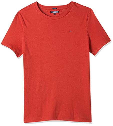 Tommy Hilfiger Jungen T-Shirt Kurzarm Rundhalsausschnitt, Rot (Apple Red Heather), 7 Jahre von Tommy Hilfiger