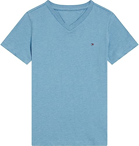 Tommy Hilfiger Jungen T-Shirt Kurzarm V-Ausschnitt, Blau (Dark Allure Heather), 10 Jahre von Tommy Hilfiger