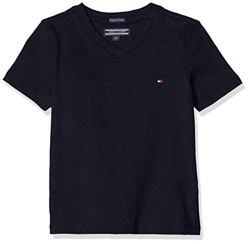 Tommy Hilfiger Jungen T-Shirt Kurzarm V-Ausschnitt, Blau (Sky Captain), 14 Jahre von Tommy Hilfiger