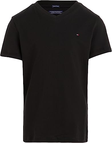 Tommy Hilfiger Jungen T-Shirt Kurzarm V-Ausschnitt, Schwarz (Meteorite), 8 Jahre von Tommy Hilfiger