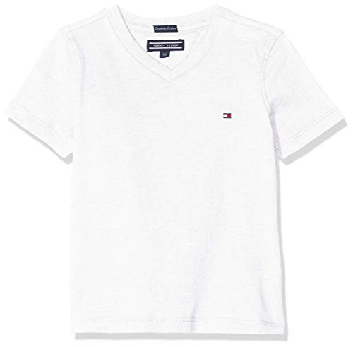 Tommy Hilfiger Jungen T-Shirt Kurzarm V-Ausschnitt, Weiß (Bright White), 4 Jahre von Tommy Hilfiger