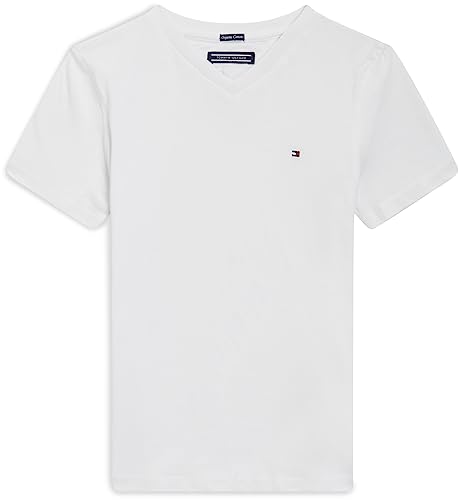 Tommy Hilfiger Jungen T-Shirt Kurzarm V-Ausschnitt, Weiß (Bright White), 8 Jahre von Tommy Hilfiger