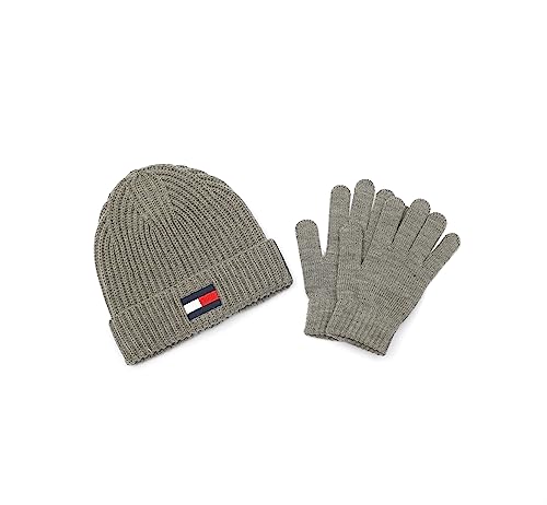 Tommy Hilfiger Jungen Fisherman Rib Cuff Hut und Handschuhe Set, Mittelgrau meliert, 8-16 Jahre von Tommy Hilfiger