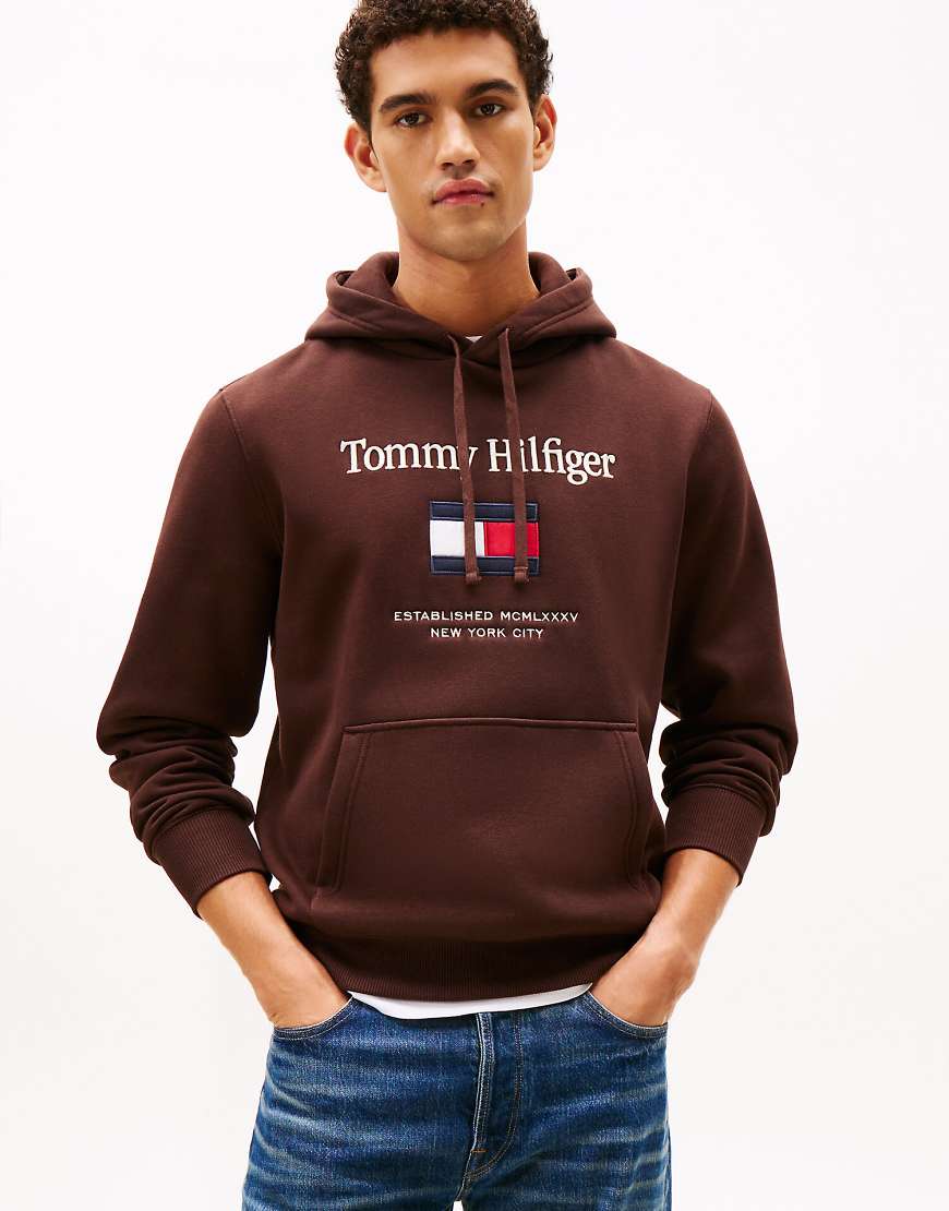 Tommy Hilfiger - Kapuzenpullover aus Flex-Fleece in Dunkelbraun mit Logostickerei-Brown von Tommy Hilfiger