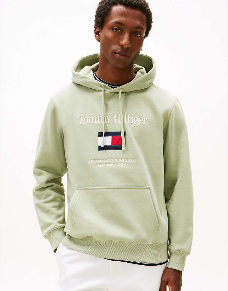 Tommy Hilfiger - Kapuzenpullover aus Flex-Fleece in Hellgrün mit Logostickerei von Tommy Hilfiger