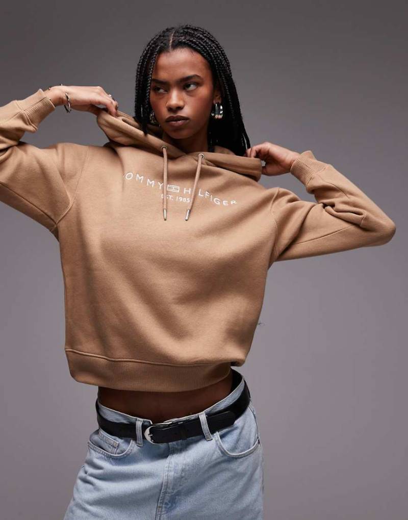 Tommy Hilfiger - Kapuzenpullover in Beige mit Logostickerei-Braun von Tommy Hilfiger