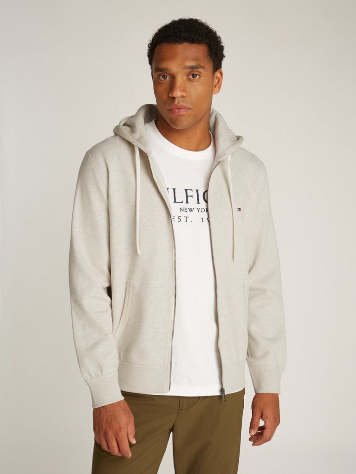 Tommy Hilfiger Kapuzensweatjacke ESSENTIAL FLEECE ZIP THROUGH kleine Logostickerei von Tommy Hilfiger