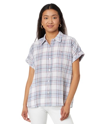 Tommy Hilfiger Kariertes Damenhemd mit durchgehendem Kragen, Blau Multi, X-Klein Tommy Hilfiger Kariertes Damenhemd mit durchgehendem Kragen, Blau Multi, X-Klein von Tommy Hilfiger