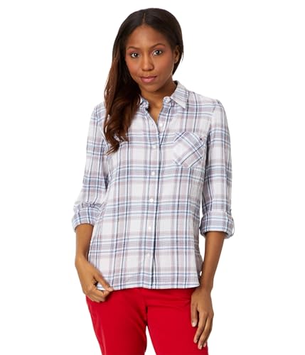 Tommy Hilfiger Kariertes Lurex-Shirt für Damen mit Knopfleiste, Blau Multi, X-Groß von Tommy Hilfiger