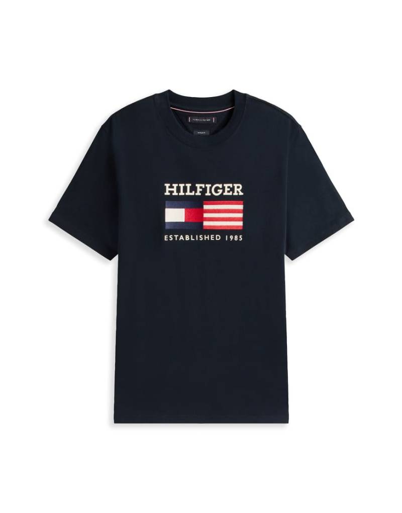 Tommy Hilfiger - Kastiges T-Shirt in Marineblau mit US-amerikanischem Flaggen-Logo von Tommy Hilfiger