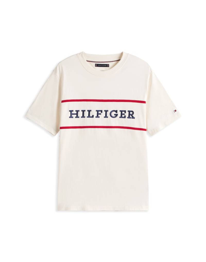 Tommy Hilfiger - Kastiges T-Shirt in Wollweiß mit US-Americana-Logo im Farbblock-Design von Tommy Hilfiger