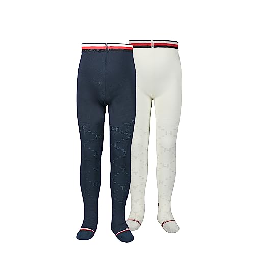 Tommy Hilfiger Unisex Kids Tights, Navy/Off White, 134/140 (2er Pack) von Tommy Hilfiger